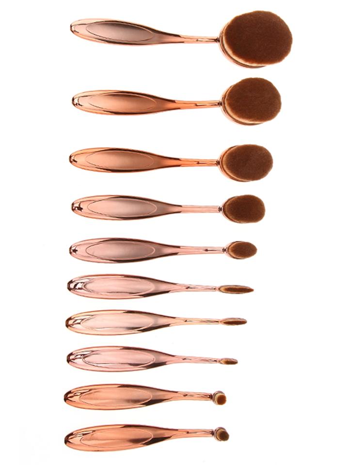 Romwe Rose Gold Oval Makeup Brush Set 10pcs