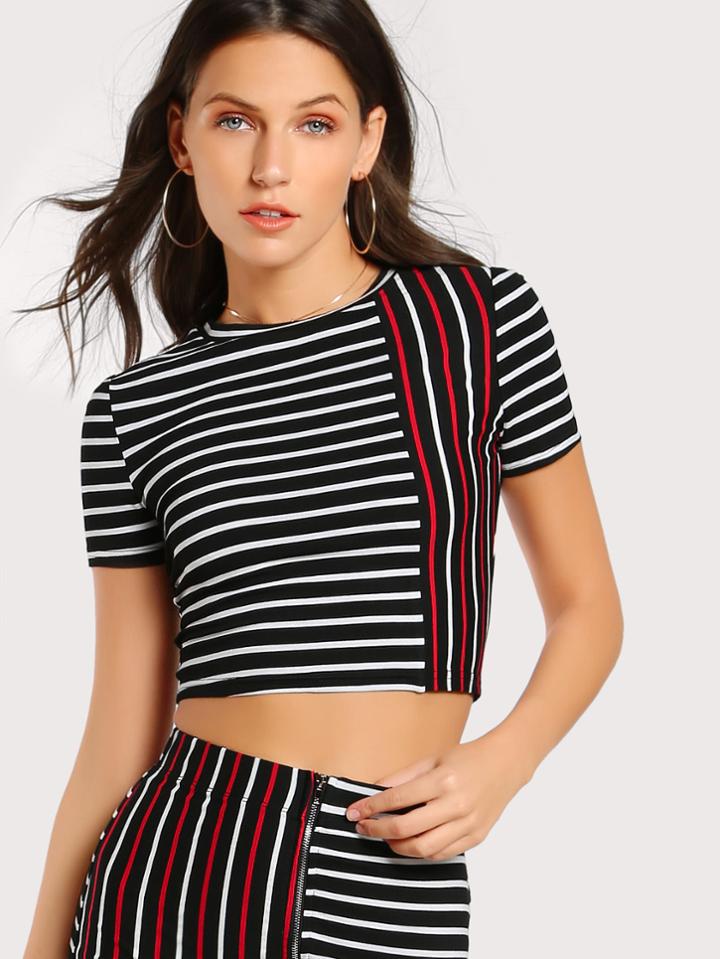 Romwe Mixed Striped Crop Top