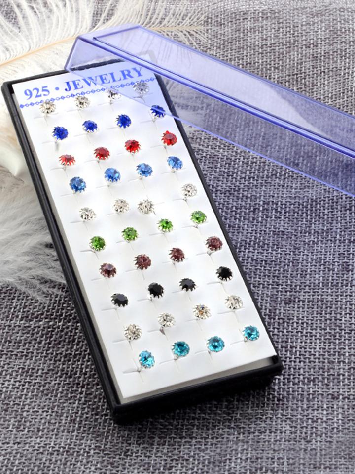 Romwe Rhinestone Design Stud Earring Set