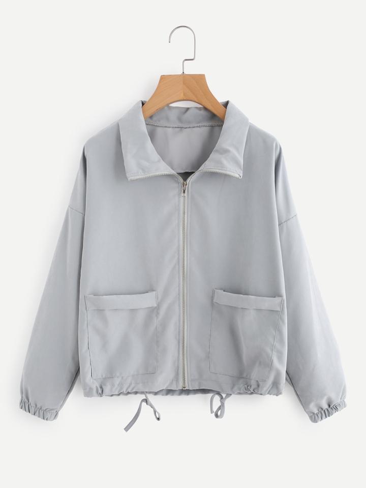 Romwe Zip Up Drawstring Hem Dual Pockets Jacket