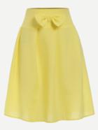 Romwe Yellow Bow Embellished Band Waist Pleated Skirt