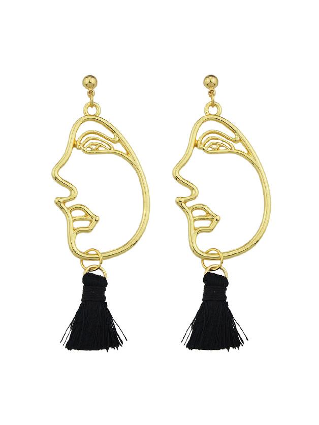 Romwe Black Abstract Face Fringed Earrings