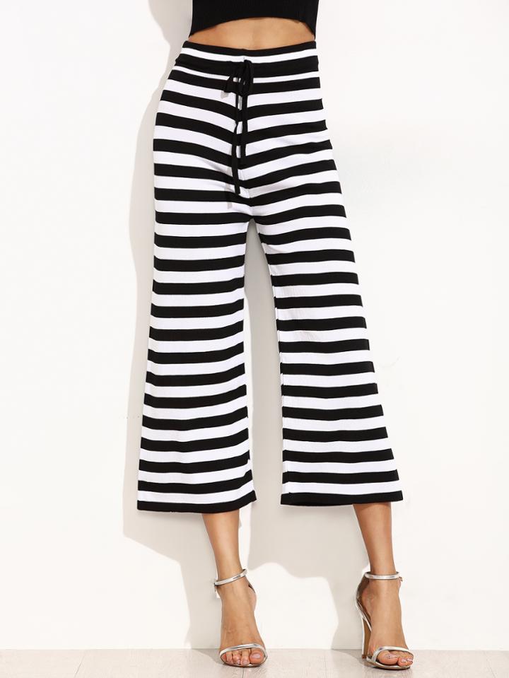 Romwe Contrast Striped Wide Leg Drawstring Pants