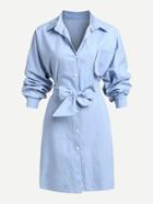 Romwe Pocket Front Bow Tie Front Denim Dress