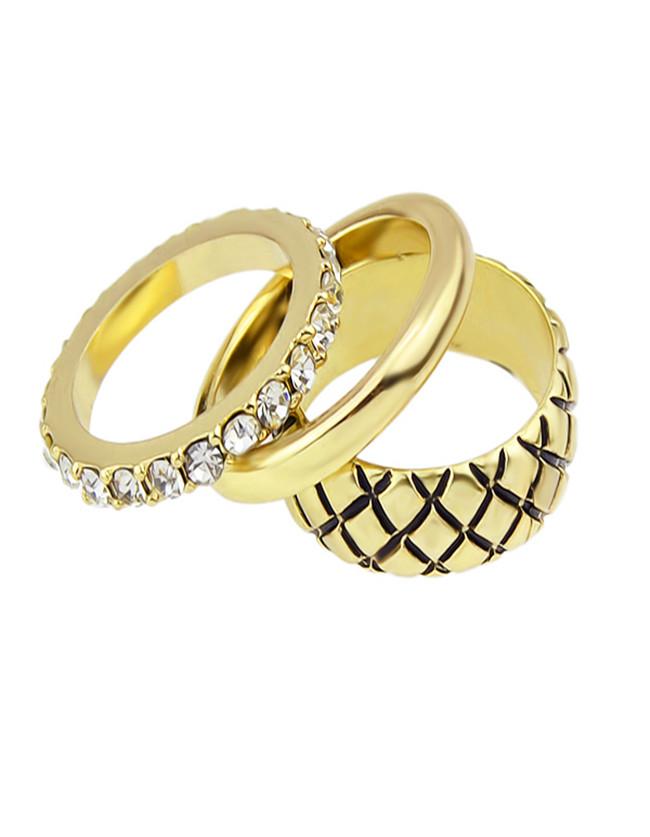 Romwe New Trendy Gold Plated Three Fingers Women Rings Set