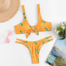 Romwe Cut-out Knot Front Random Pattern Bikini Set