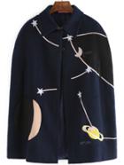 Romwe Lapel Stars Embroidered Navy Poncho