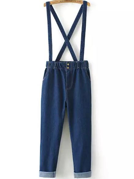 Romwe Straps Pockets Denim Jumpsuit