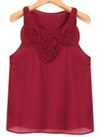 Romwe Sleeveless Hollow Embroidered Red Vest