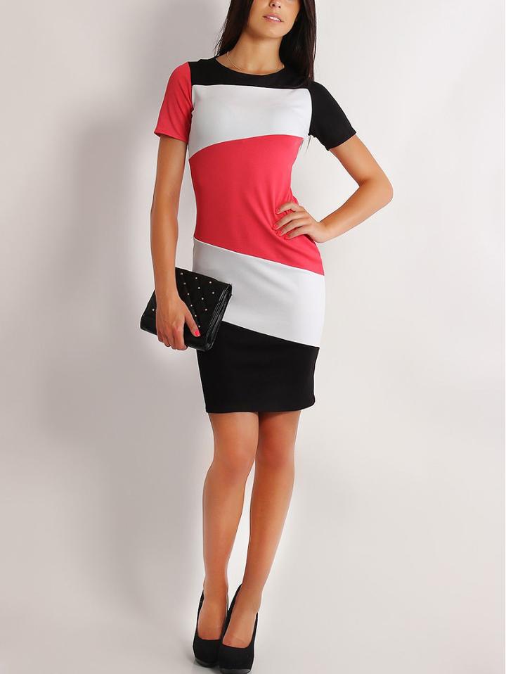 Romwe Short Sleeve Sheath Work Red Dress