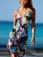 Romwe Multicolor Flower Print Sheath Cami Dress