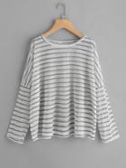 Romwe Drop Shoulder Striped Sheer T-shirt