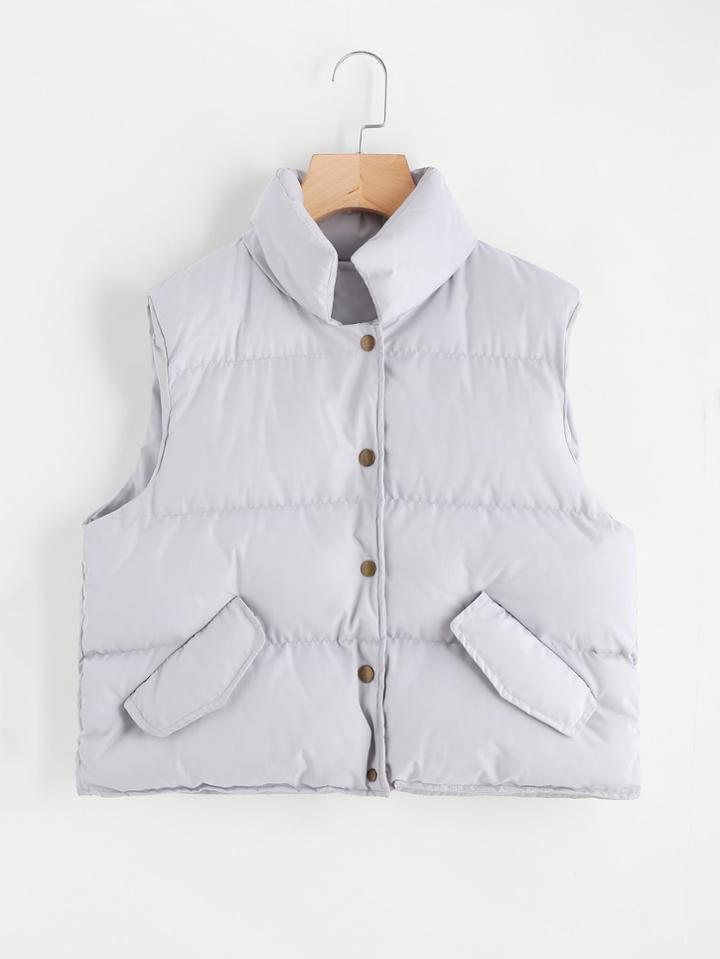 Romwe Single Breasted Padded Vest Coat