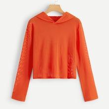 Romwe Mesh Neon 0range Hooded Sheer Tee