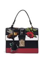 Romwe Colorblock Embroidery Pattern Handbag