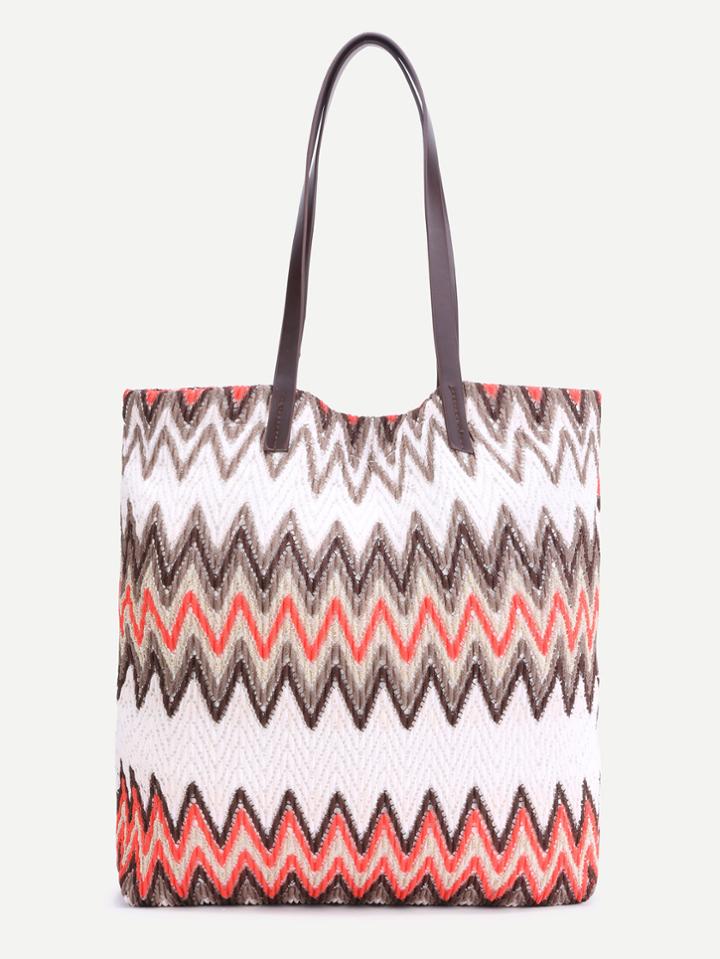 Romwe Multicolor Faux Leather Chevron Tote Bag