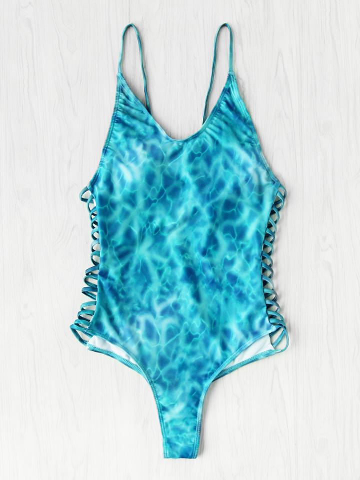 Romwe Water Wave Ladder Cutout Swimsuit
