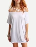 Romwe Off-the-shoulder Crisscross Dress - White