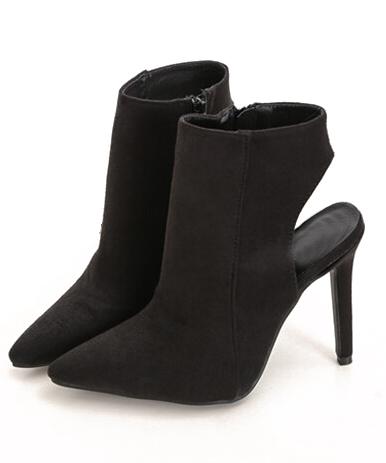 Romwe Black Cutout Side Zipper High Heeled Pumps