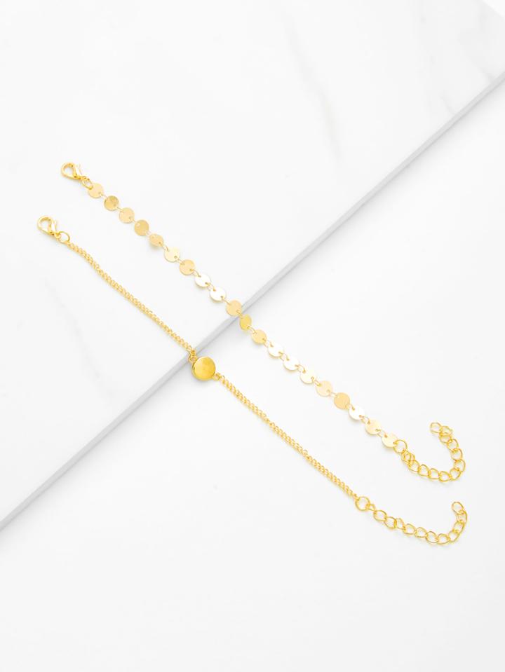 Romwe Sequin Decorated Chain Bracelet Set 2pcs