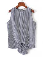 Romwe Vertical Striped Knot Front Sleeveless Top
