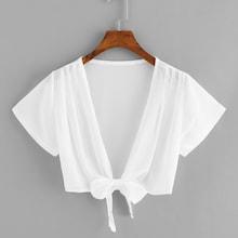 Romwe Deep V Neck Knot Blouse