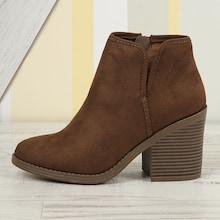 Romwe Round Toe Split Shaft Block Stacked Heel Booties