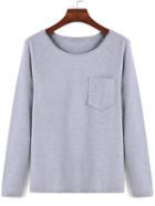 Romwe Round Neck Pocket Grey T-shirt
