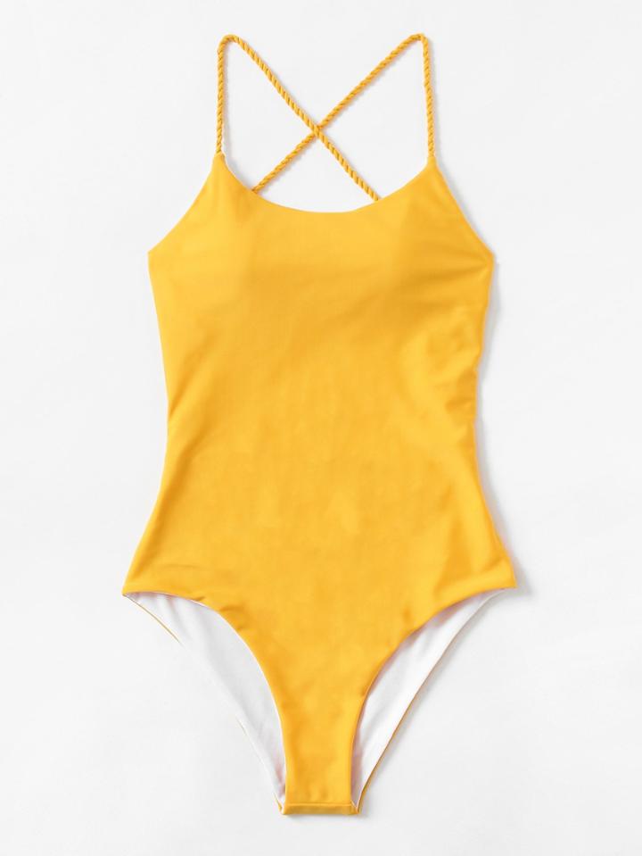 Romwe Braided Crisscross Strap Back Swimsuit