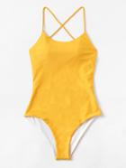 Romwe Braided Crisscross Strap Back Swimsuit