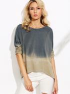 Romwe Contrast Ombre Slit Side High Low T-shirt