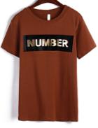 Romwe Number Print Loose Brown T-shirt