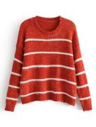 Romwe Drop Shoulder Striped Chenille Sweater