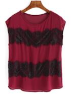 Romwe Crew Neck Lace Chiffon Top