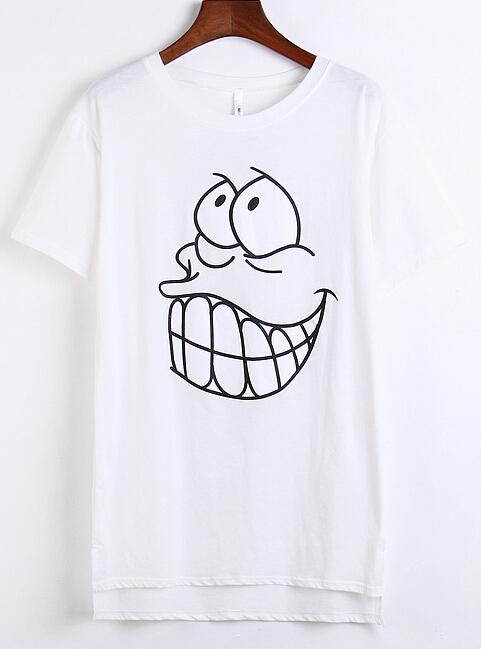 Romwe Mouth Print White T-shirt