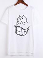 Romwe Mouth Print White T-shirt
