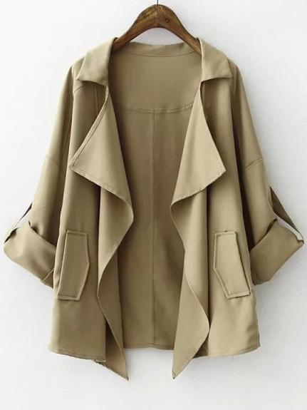 Romwe Khaki Casual Pockets Loose Trench Coat