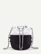 Romwe Two Tone Quilted Drawstring Pu Chain Bag