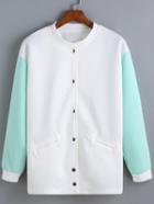 Romwe Contrast Sleeve Edge Pockets Pale Green Jacket