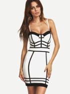 Romwe Black And White Spaghetti Strap Zipper Back Bandage Dress