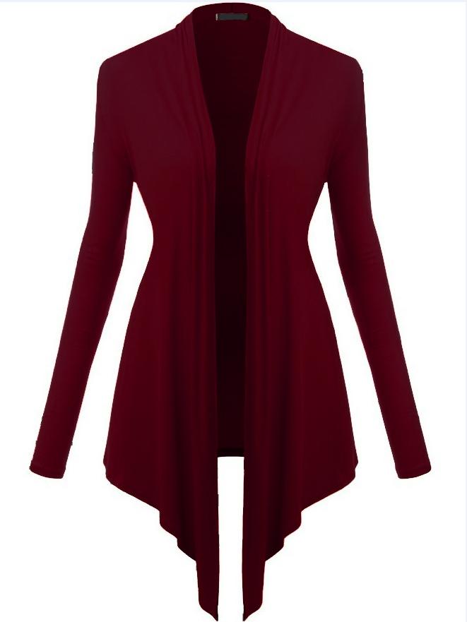 Romwe Long Sleeve Asymmetrical Burgundy Coat