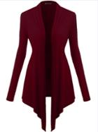 Romwe Long Sleeve Asymmetrical Burgundy Coat