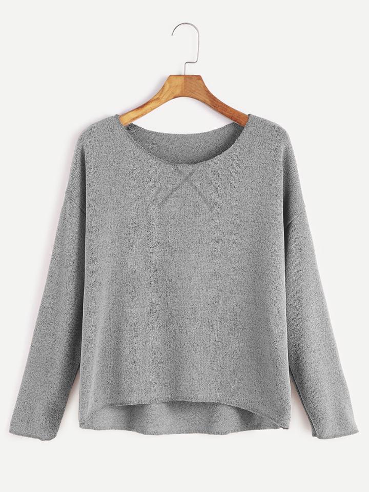 Romwe Grey Drop Shoulder Dip Hem T-shirt