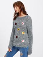 Romwe Flower Embroidered Sweater