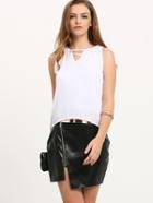 Romwe White V Neck Hollow Loose Tank Top