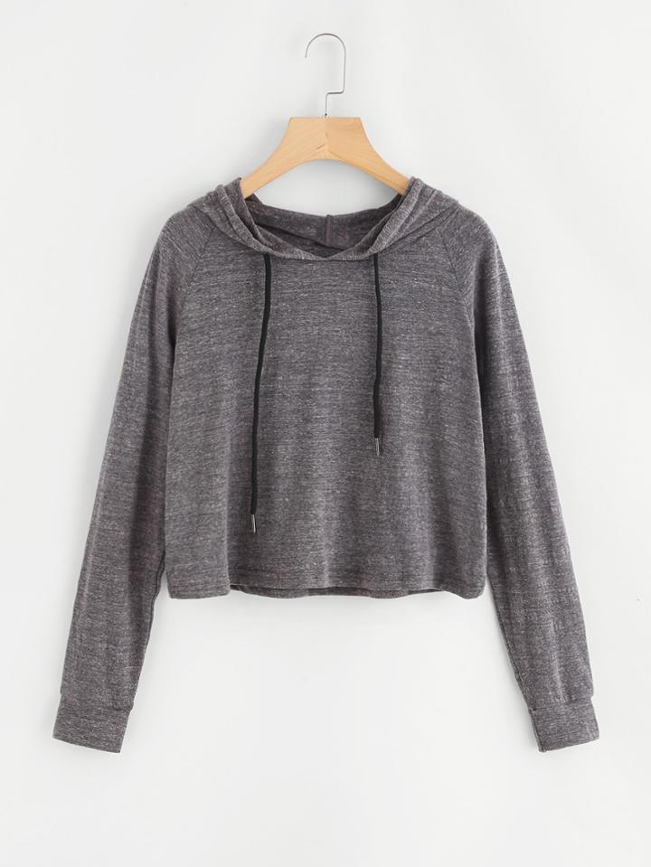 Romwe Raglan Sleeve Crop Hoodie