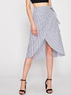 Romwe Self Tie Pinstripe Overlap Skirt