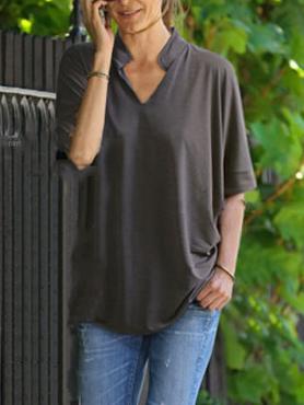 Romwe Band Collar Loose-fit Blouse