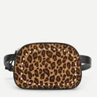 Romwe Studded Detail Leopard Pattern Bum Bag