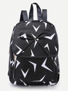 Romwe Black Triangle Pattern Print Bowknot Pu Backpack